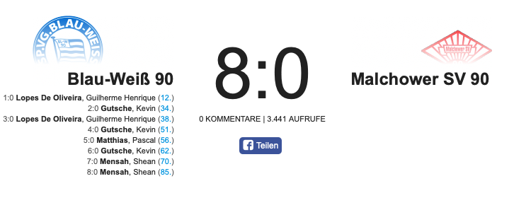 8 Tore Sieg gegen Malchower SV